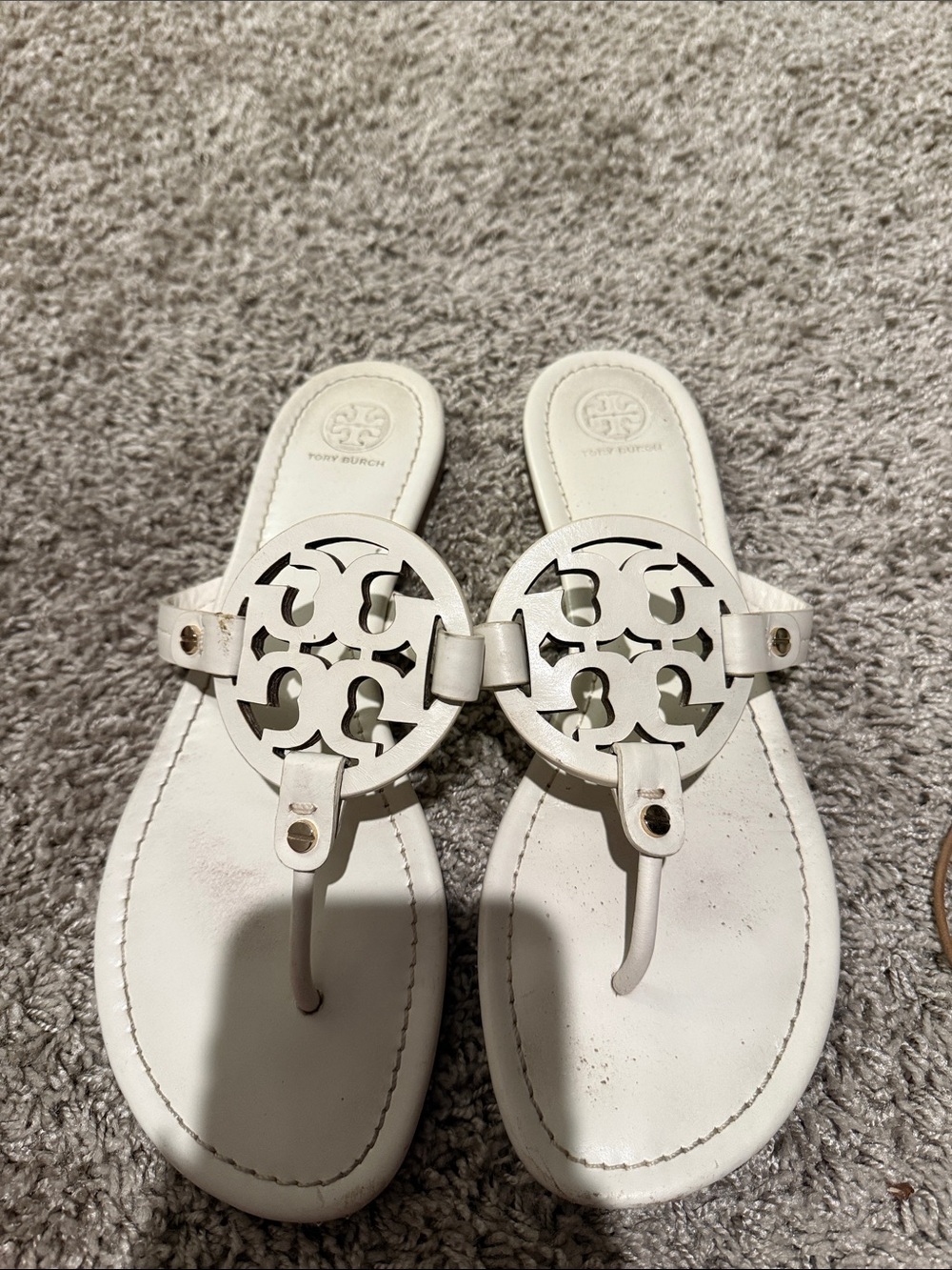 Tory Burch White Miller Cutout Logo Thong Sandals
